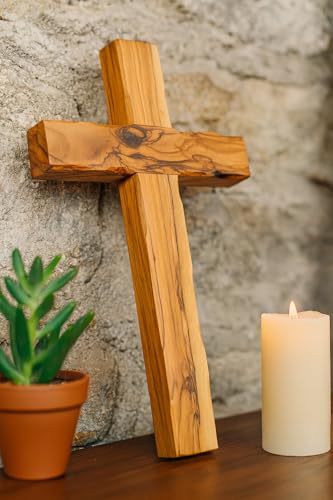 Zuluf Wall Hanging Olive Wood Cross | Hand Carved Cross | Olivewood Christian Wall Cross With Holy Land Certificate | Ideal Gift for Home Decoration, Weddings and Home Office 20cm / 7.8" CRS051 - size: 7.9"L x 4.7"W