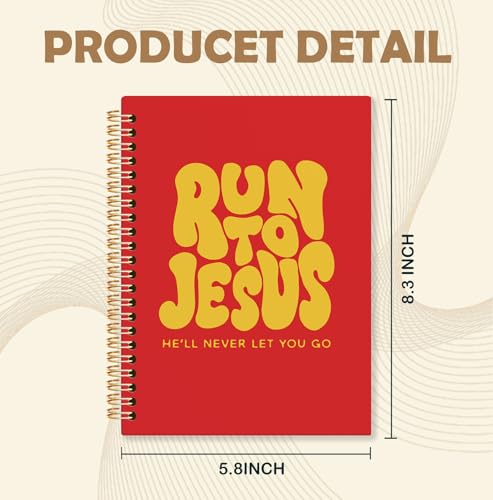 Yellow and Red Christian Spiral Notebook, Run to Jesus Bible Verse Journal, Religious Scripture Journals for Writing, Bible Notebooks for Note Taking, Church Notes Journal, 5.5x8.3 Inch - color: God-Yellow and Red