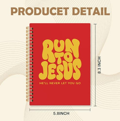 Yellow and Red Christian Spiral Notebook, Run to Jesus Bible Verse Journal, Religious Scripture Journals for Writing, Bible Notebooks for Note Taking, Church Notes Journal, 5.5x8.3 Inch - color: God-Yellow and Red