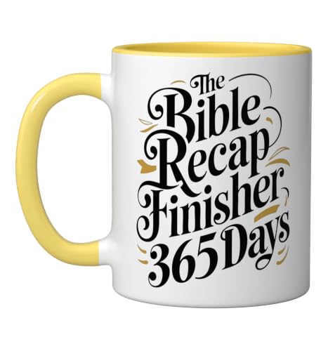 The Bible Recap Finisher 365 Days Funny Jesus Youth Ceramic Mug, Yellow/White - color: Yellow/White, size: 11 Ounces