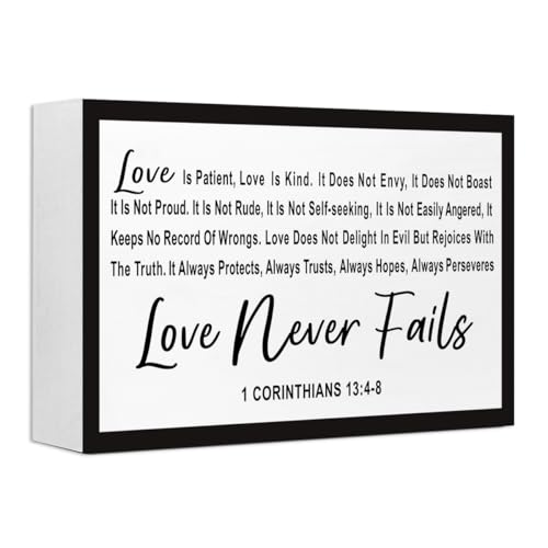 Love is Patient Love is Kind Wood Box Sign Desk Decor,1 Corinthians 13:4-8 Bible Verse Wooden Block Sign for Home Farmhouse Bedroom Wall Shelf Tabletop Decor - style: 1 Corinthians 13:4-8