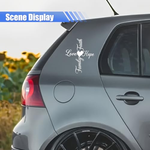 Faith Hope Love Family Car Sticker Decal, Waterproof Heart Vinyl Auto Bumper Decal Decoration, Religious Cross Vehicle Window Sticker Accessories for Sedan, SUV, Truck, Laptop(2PCS) - size: 2PCS