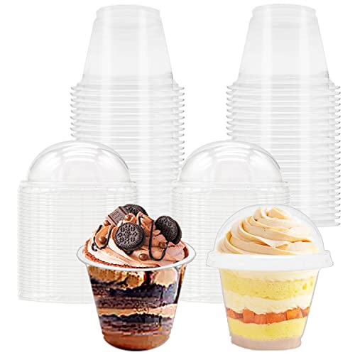 Szsrcywd 50 Pack 9 oz Clear Plastic Cups,Disposable Dessert Cups with No Hole Dome Lids,Crystal PET Party Cup for Parfait,Salad,Ice Cream,Cold Drink,Cupcake - style: 9oz dome lids with no hole