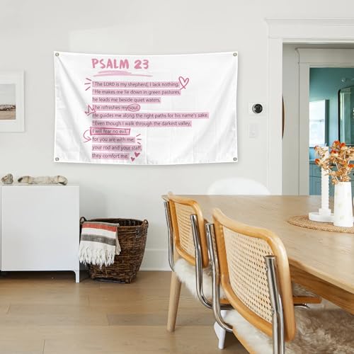 Pink Christian Tapestry Psalm 23 Bible Verses 3x5 Ft Wall Art Pink Tapestry Christian Gifts for Teen Girls & Women, Home Bedroom Wall Art Decor