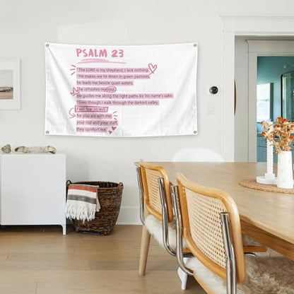 Pink Christian Tapestry Psalm 23 Bible Verses 3x5 Ft Wall Art Pink Tapestry Christian Gifts for Teen Girls & Women, Home Bedroom Wall Art Decor