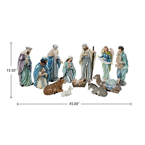 Glitzhome 12Pcs Deluxe Blue Resin Nativity Figurines Set Christmas Ornaments Xmas Tabletop Scenes Figures Set Collectibles Countertop Statue Miniatures Decorative Crafts Accessories 15.5" x 45.00" - size: 15.5 x 45.00 Inches