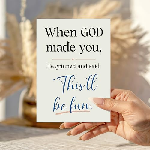When God Made You He Grinned Card Funny Christian Encouragement Cards Religious Humor Message Hilarious Birthday Greeting Gift for Friend Bestie Prayer Partner Family Coworker - color: When God Made You