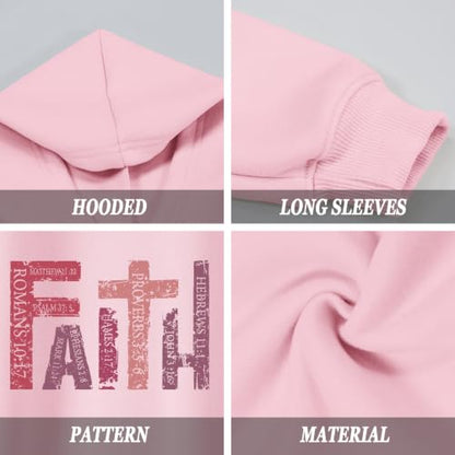 Girls Christian Hoodies Kids Jesus Faith Sweatshirts Cute Religious Graphic Sweater Inspirational God Bible Verse Top - color: Pink, size: 9-10 Years