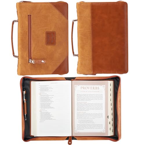 Christian Art Gifts Classic Vegan Leather Bible Cover for Men: Trust in the Lord - Inspirational Bible Verse, Sturdy Easy Carry Book Case w/Pen Loops, Brown, Medium