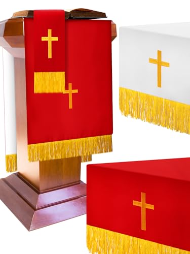 Cutecrop 3 Set Parament Table Runner Altar Cloth Red and White - color: Red and White