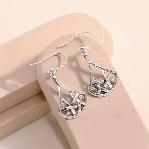 Charmsy 925 Sterling Silver Light-Weight Antique Filigree Teardrop Drop Earrings for Women - color: Woven Teardrop