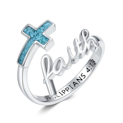Cross Rings Faith Ring 925 Sterling Silver Adjustable Cross Wrap Ring Christian Fashion Band for Women - color: D
