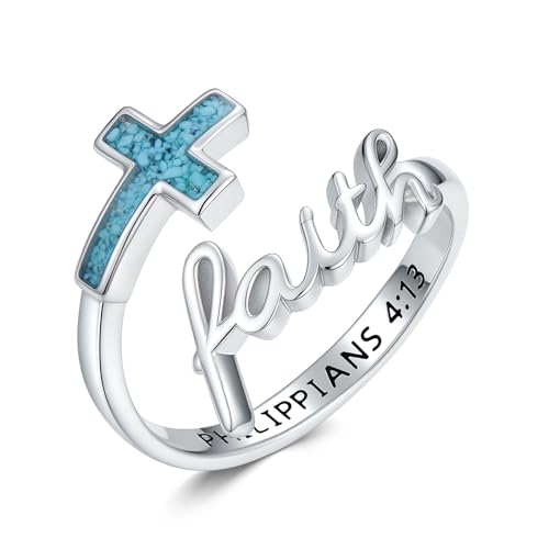 Cross Rings Faith Ring 925 Sterling Silver Adjustable Cross Wrap Ring Christian Fashion Band for Women - color: D
