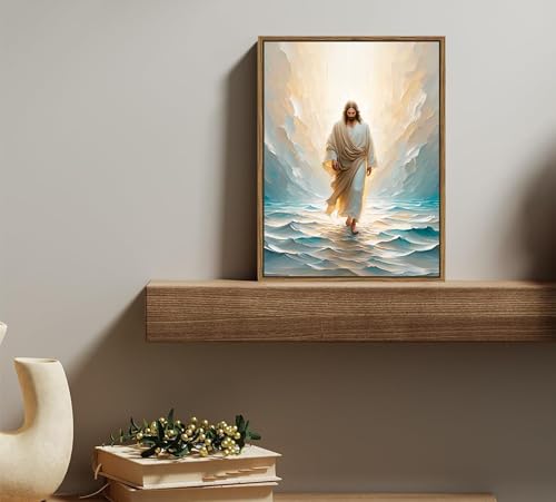CXKAWM Framed Jesus Walking on Water Canvas Wall Art, 12x16in - color: Framed Jesus Walking, size: 12x16in