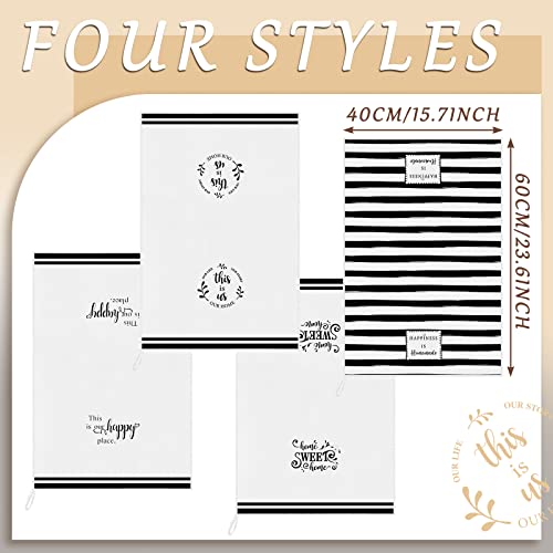 Honoson 4 Pack Black Stripe Kitchen Towels with Home Sweet Home Print - color: White, style: Stripe Style