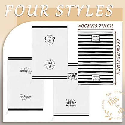 Honoson 4 Pack Black Stripe Kitchen Towels with Home Sweet Home Print - color: White, style: Stripe Style