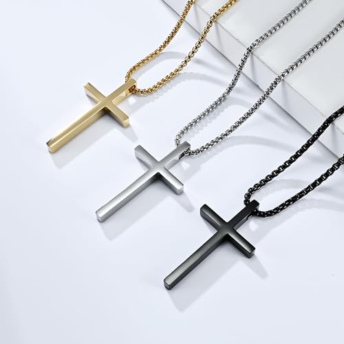 Cross Necklace for Men,Stainless Steel Christian Pendant Jewelry - color: B-G-60cm chain