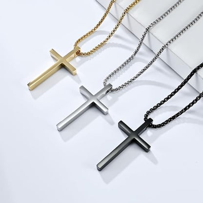 Cross Necklace for Men,Stainless Steel Christian Pendant Jewelry - color: B-black-60cm chain