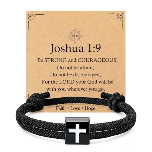 Christian Bible Verse Cross Bracelet for Men Teen - color: Joshua 1:9-Rope