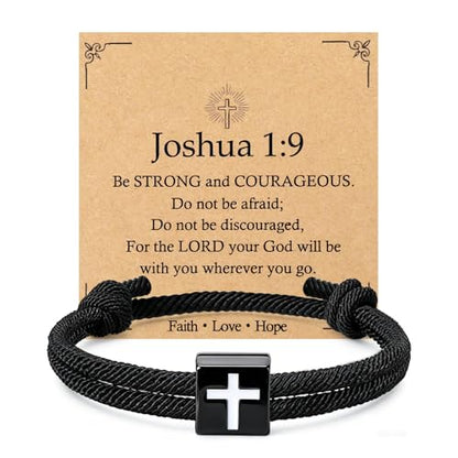 Christian Bible Verse Cross Bracelet for Men Teen - color: Joshua 1:9-Rope