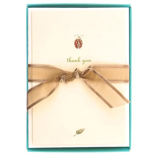 Graphique Ladybug La Petite Presse Boxed Notecards - 10 Embossed and Embellished Gold Foil Ladybug "Thank You" Notes with Matching Envelopes, 3.25" x 4.75" - color: Ladybug