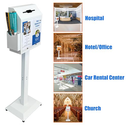 Floor Standing Suggestion & Offering Box with Locking Door - color: White