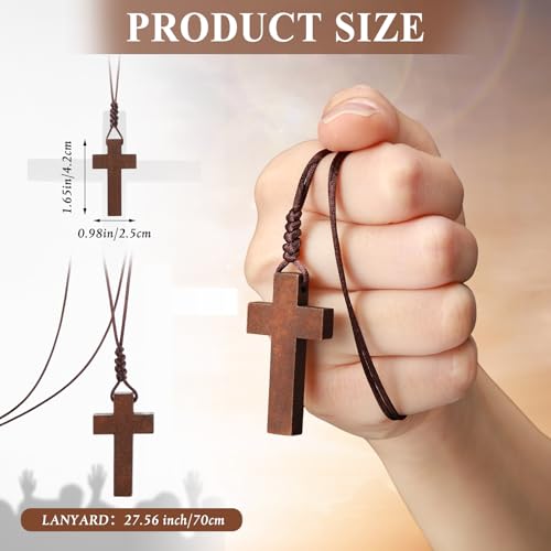 Ecation Wood Cross Necklace Bulk for Men Women Christian Gift Bible Verse Party Favor Cross Pendant Crucifix