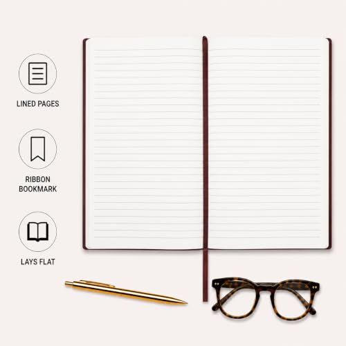 WORLD TRAVELER Large Lined Journal Notebook 256 Ruled White & Ivory Pages - color: Brown Leatherette