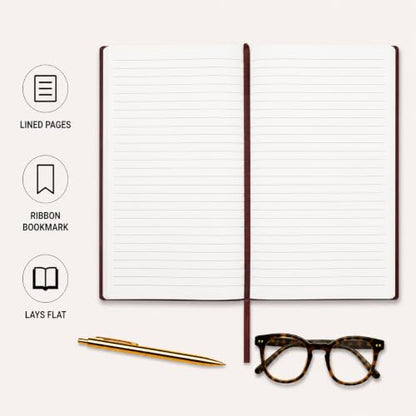 WORLD TRAVELER Large Lined Journal Notebook 256 Ruled White & Ivory Pages - color: Brown Leatherette