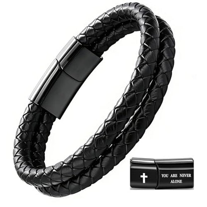 Christian Bracelet for Men, Bible Verse Leather Cross Gift for Men - color: A-Joshua 1:9 - with no card