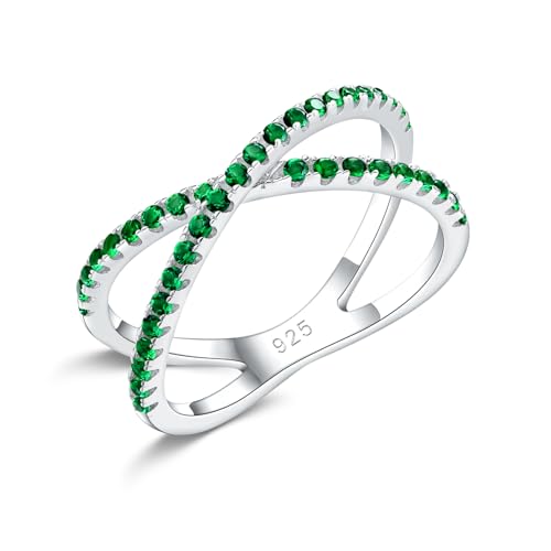 Moissanite Wedding Bands Crisss Cross/Curve/Wishbone Eternity Rings for Her - color: A. Criss Cross - Emerald