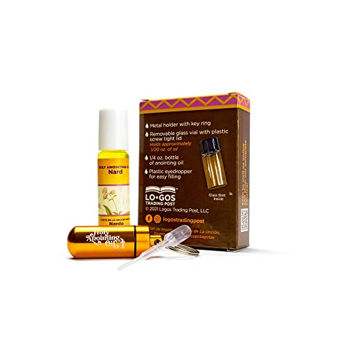 Nard Anointing Oil from Israel Boxed Gift Set with Dispenser, Holy Jerusalem Oil & Gold Metal Keychain Bottle Container, Plastic Dropper & Small Glass Vial, Aceite Ungido y Botella - color: Gold, style: Nard
