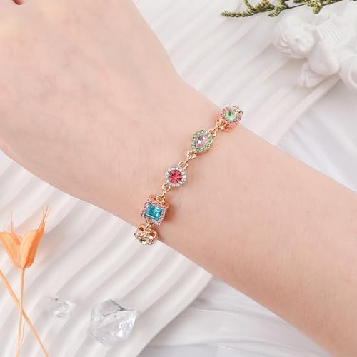 Boho Cute Gold Charm Link Bracelet for Women Starfish Clover Cross Star Lock Key Heart Pearl Charm Bracelets Vacation Spring Summer Santa Claus Reindeer Christmas Party Jewelry Gifts for Womens - style: Sparkly Crystal