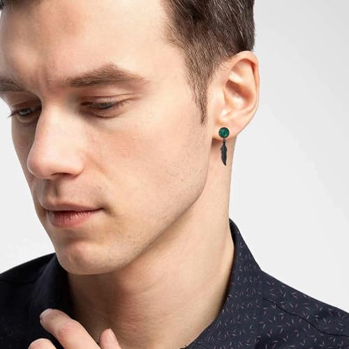 Black Dangle Drop Earrings 925 Sterling Silver Turquoise Earrings Jewelry Gifts for Women Men - style: Feather-Malachite