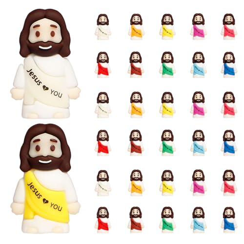 30PCS Little Jesus Figures, 10 Color Tiny Jesus Figurines in Bulk, Mini Jesus Figure Religious Gifts for Easter Egg Stuffers Fillers, Christian Valentines Gifts for Kids Women Mom (30PCS)
