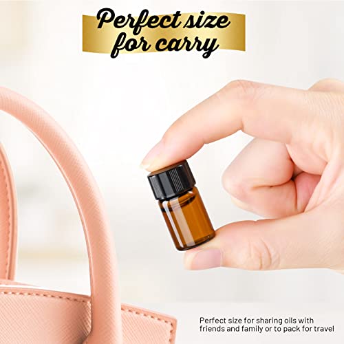 Teenitor 100Packs Essential Oil Bottles, Amber Glass Bottle, Essential Oil Bottle 2Ml Bottles, Small Oil Vial Sample Bottles 2ML 0.068OZ - size: 2ML