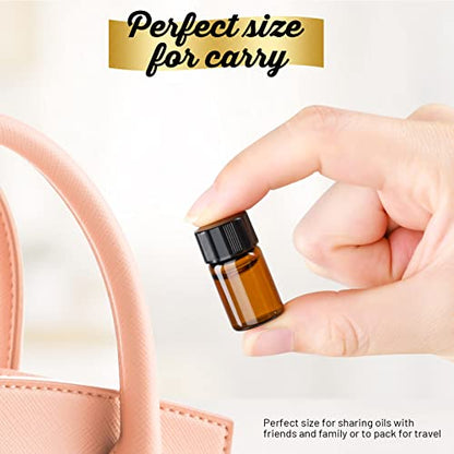 Teenitor 100Packs Essential Oil Bottles, Amber Glass Bottle, Essential Oil Bottle 2Ml Bottles, Small Oil Vial Sample Bottles 2ML 0.068OZ - size: 2ML