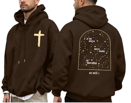 Christian Hoodie for Men Bible Verse Sweatshirt Faith Cross Hoodie - color: Brown01, size: X-Large