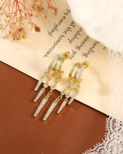 Dangle Earrings for Women Trendy Triple Huggie Hoop Stud Earring - color: E. Spiked