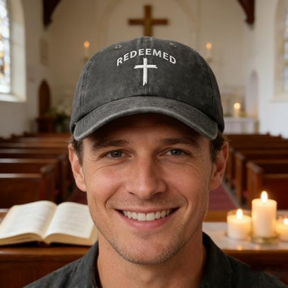 Unisex Washed Black Cross Baseball Cap, Adjustable Cotton Christian Faith Dad Hat, Casual Outdoor Embroidered Hat - color: Washed Grey1