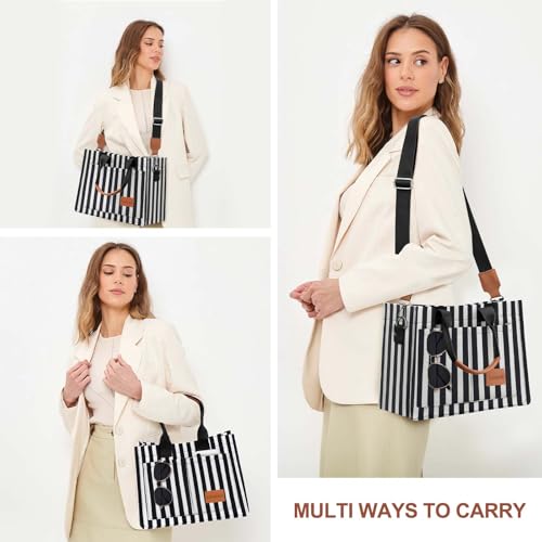 LHMTQVK Canvas Tote Bag for Women, Work & Bible Study Handbag - color: Black / White