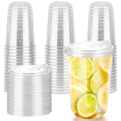 16oz Disposable Stemless Glasses With Strawless Sip Lids,PET Disposable Drinking Cups,Clear Plastic Wine Glasses for Parties Birthday,Wedding,Meeting,Christmas Party Supplies (50, Transparent)