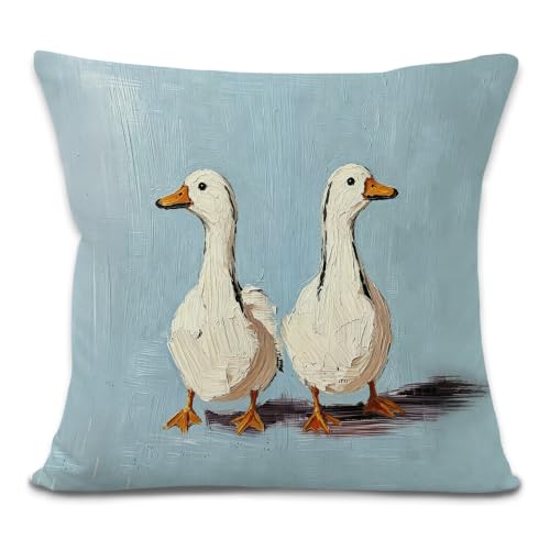 Blue Goose Throw Pillow Covers, Goose Nursery Decor, Rustic Farmhouse Farm Animal Decorative Pillowcases Cushion Cases for Home Kids Nursery Bedroom Room Decor, 18x18 Pillow Covers - color: Animal_21