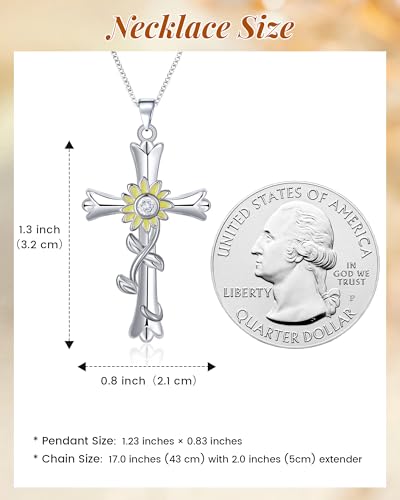 ACECHA Silver Cross Necklace for Women, Crosses Pendant with Birthflower - color: Z Sunflower