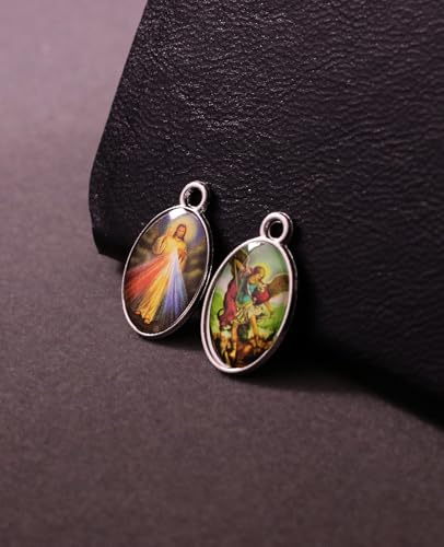 COTTVOTT Saint Therese of Lisieux/Saint Mother Teresa of Calcutta/Divine Mercy Jesus/Mater Dolorosa Patron Saint Medal Charm Pendant for DIY Rosary Necklace Bracelet Jewelry Making Part - color: 30pcs-Enamel St.Michael&Divine Mercy