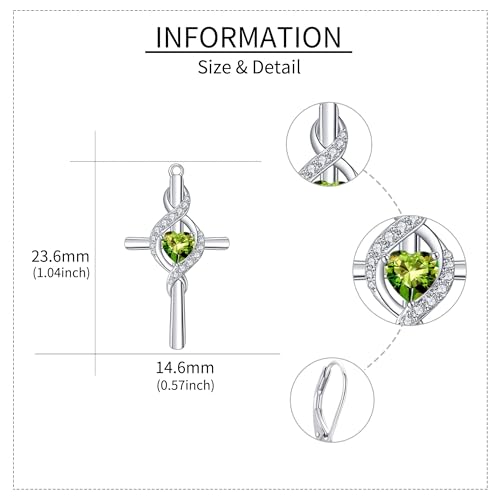 ONEFINITY Cross Earrings for Women 925 Sterling Silver Cross Birthstone Dangle Drop Earrings Infinity Cross Religious Jewelry Gifts for Women - color: 08-Aug-Created Peridot