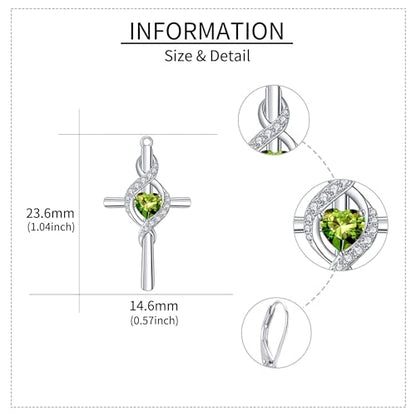ONEFINITY Cross Earrings for Women 925 Sterling Silver Cross Birthstone Dangle Drop Earrings Infinity Cross Religious Jewelry Gifts for Women - color: 08-Aug-Created Peridot