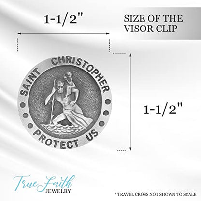 True Faith Jewelry Round Pewter St Christopher Medal Visor Clip for Car, Patron Saint of Travelers, Gift for New Driver, Fine Pewter (92% Tin), 1-1/2 x 1-1/2 Inch - size: St. Christopher (Round) 1