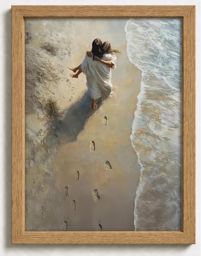 Framed-Jesus Holding Woman Canvas Wall Art,12x16in - color: Framed Jesus Woman, size: 16"L x 12"W