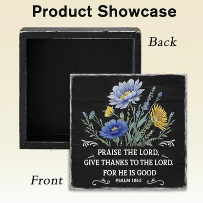 Praise the Lord Psalm 1061 Wood Box Sign, Black, 5x5 Inch - color: Black-018